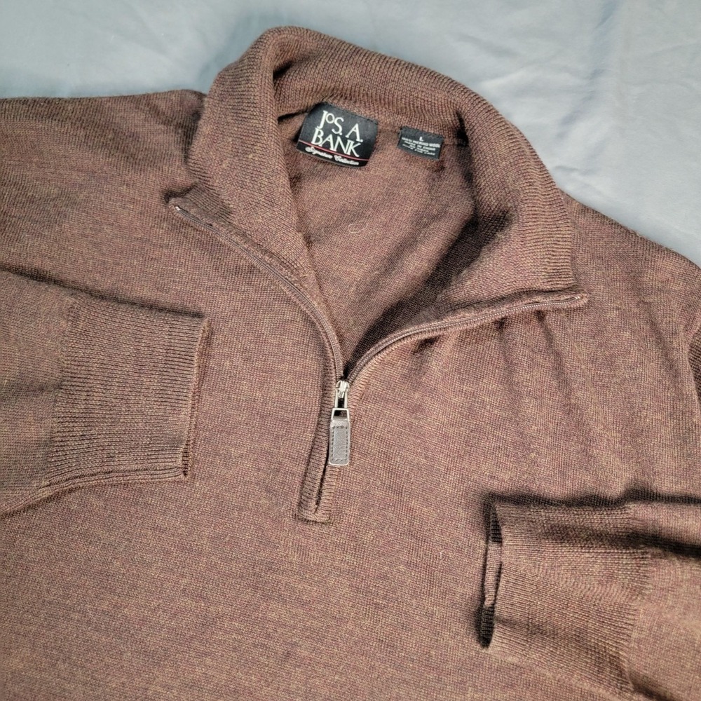 Jos A Bank Signature Collection Merino Wool Quarter Zip Sweater Mens Large Brown